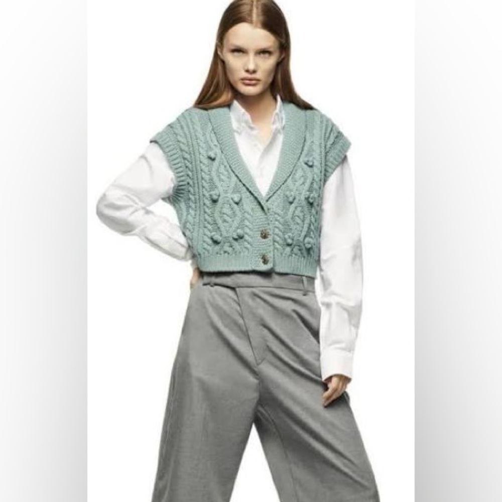 ZARA Cable Knit Sweater Vest - Teal